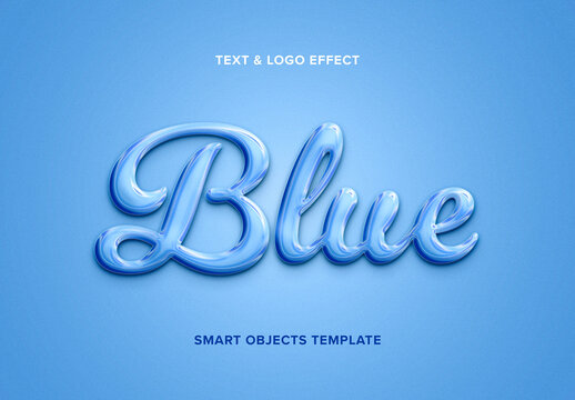 Blue Plastic Bubble Text Effect Mockup