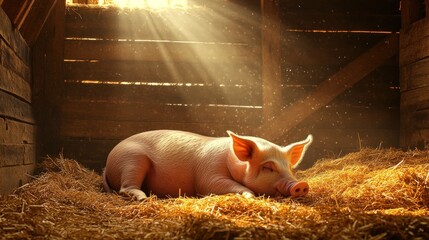 Sleeping Pig in a Barn
