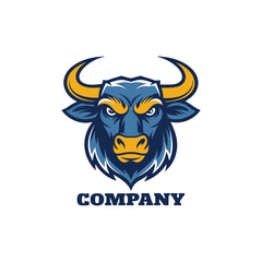 Vector Logo Illustration Head Bull Simple Mascot Style.
