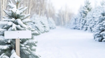 Snowy Christmas Tree Farm Signpost