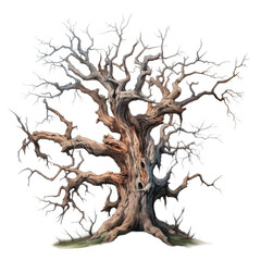 Fototapeta premium A gnarled, ancient tree with twisted branches and a thick, textured trunk.