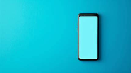 A 3d phone isolated on blue. An illustration of a black mobile phone with a blank blue screen. 
