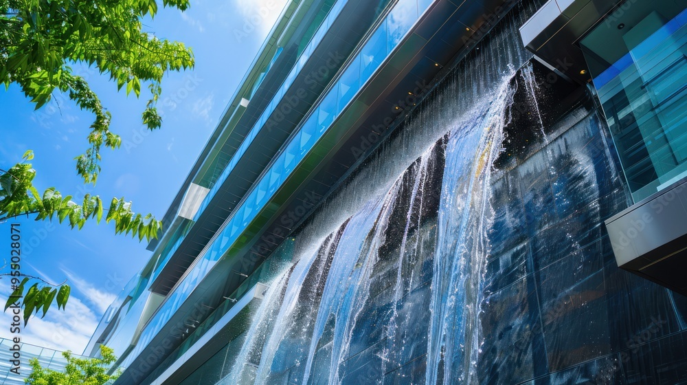 Poster waterfall building - modern architecture design