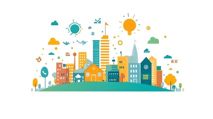 Obraz premium Vibrant Urban Cityscape with Modern Architecture,Skyscrapers,and Colorful