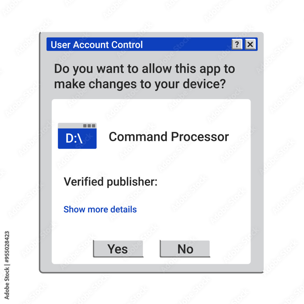 Aufkleber old user account control panel. installation of new program. retro setup notification.
