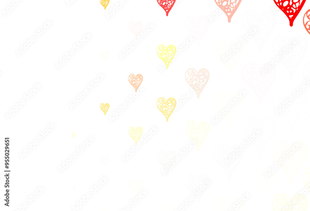 Poster light orange vector pattern with colorful hearts.