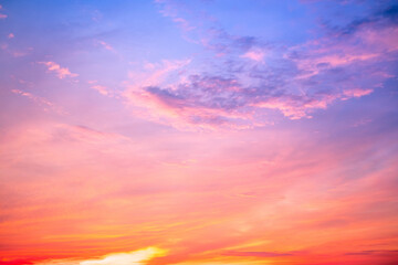 Beautiful , luxury soft gradient orange gold clouds and sunlight on the blue sky perfect for the background, take in everning,Twilight, Large size, high definition landscape photo