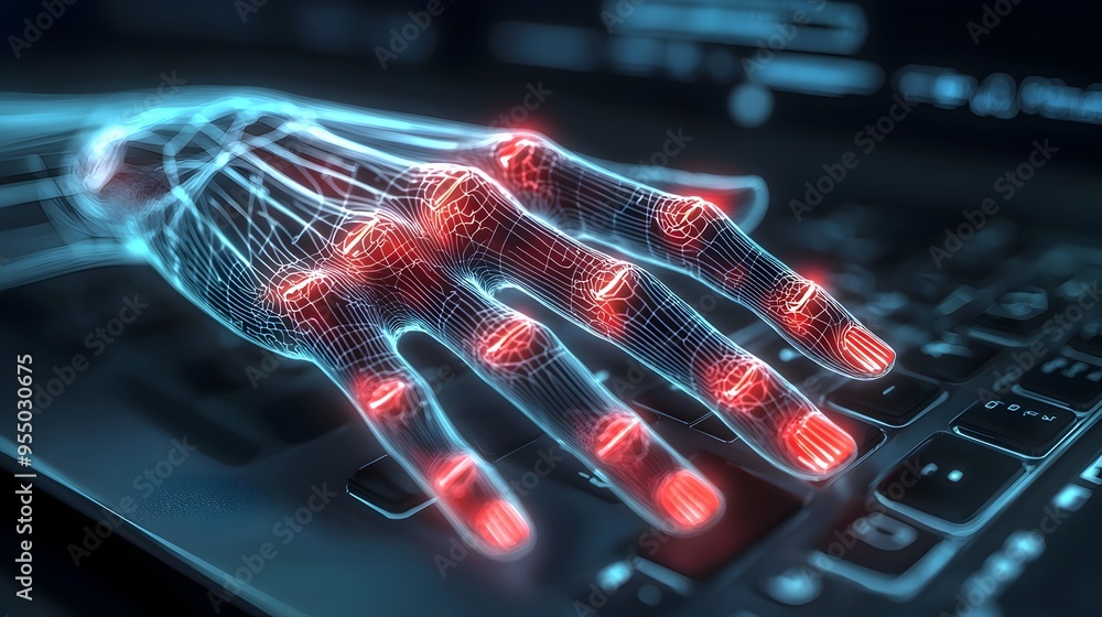 Aufkleber highlighted hand showing pain from mouse and keyboard usage