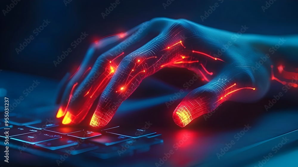 Poster of uncomfortable computer mouse usage causing hand and wrist strain