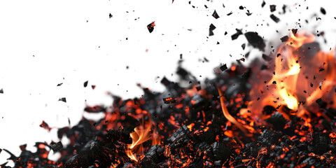 flying fiery and coals particles isolated on white or transparent png