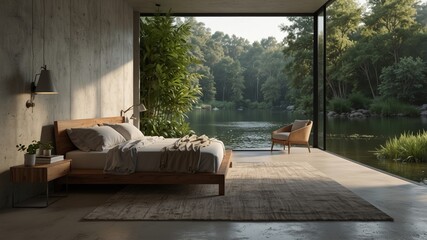 Minimalist Modern Bedroom by a River