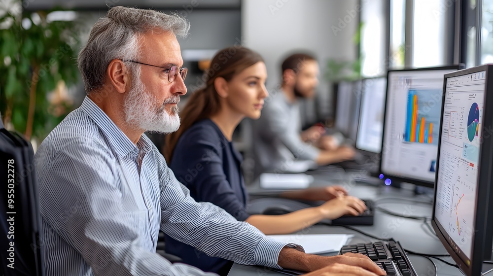 Aufkleber instructor guiding employees through computer-based training program focusing on skill-building