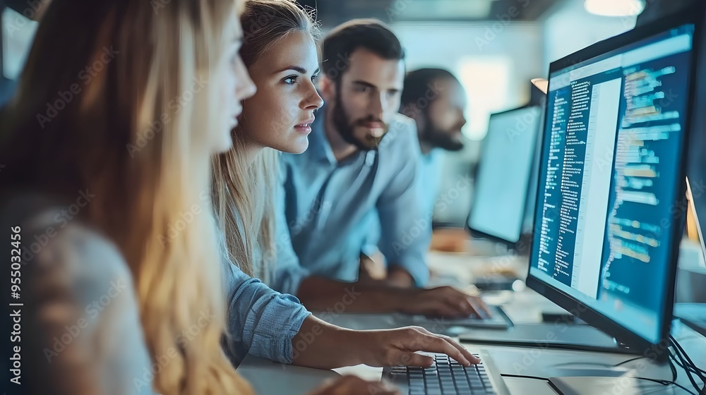 Aufkleber instructor guiding employees through computer-based training program for skill development