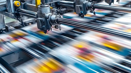 Large Industrial Printing Press in Action at a Bustling Print Shop