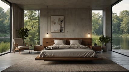 Minimalist Modern Bedroom by a River