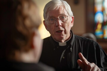 Senior Priest Giving Spiritual Guidance To Parishioner