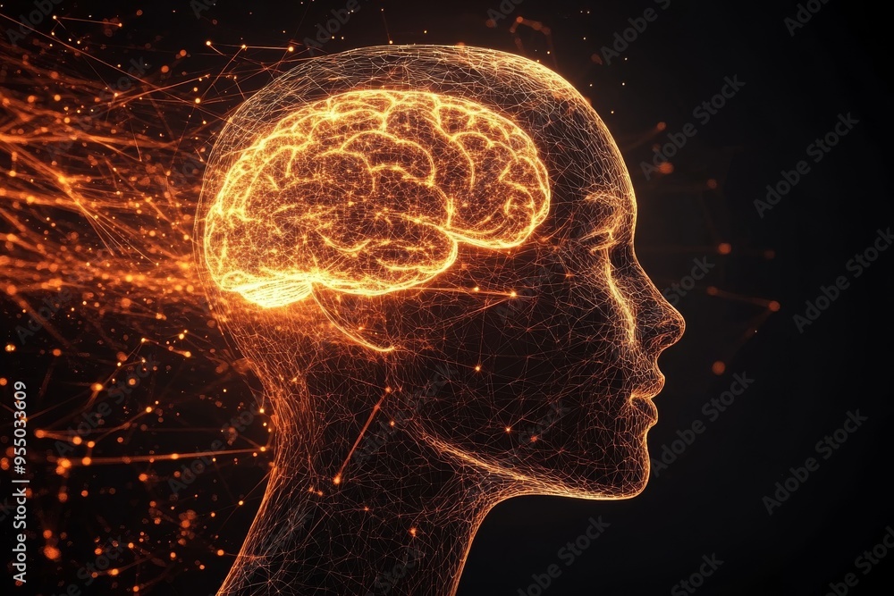 Aufkleber telepathy future thinking fiery abstract depiction of a human brain representing the intense energy 
