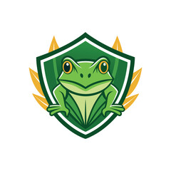 frog shield logo, simple vector art style, white background