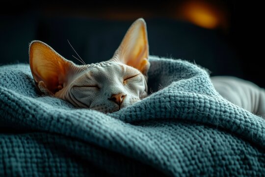 A Hairless Cat Sleeping Under a Soft Blanket