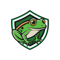 frog shield logo, simple vector art style, white background