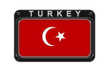 The flag of Turkey in the frame with rivets on white background