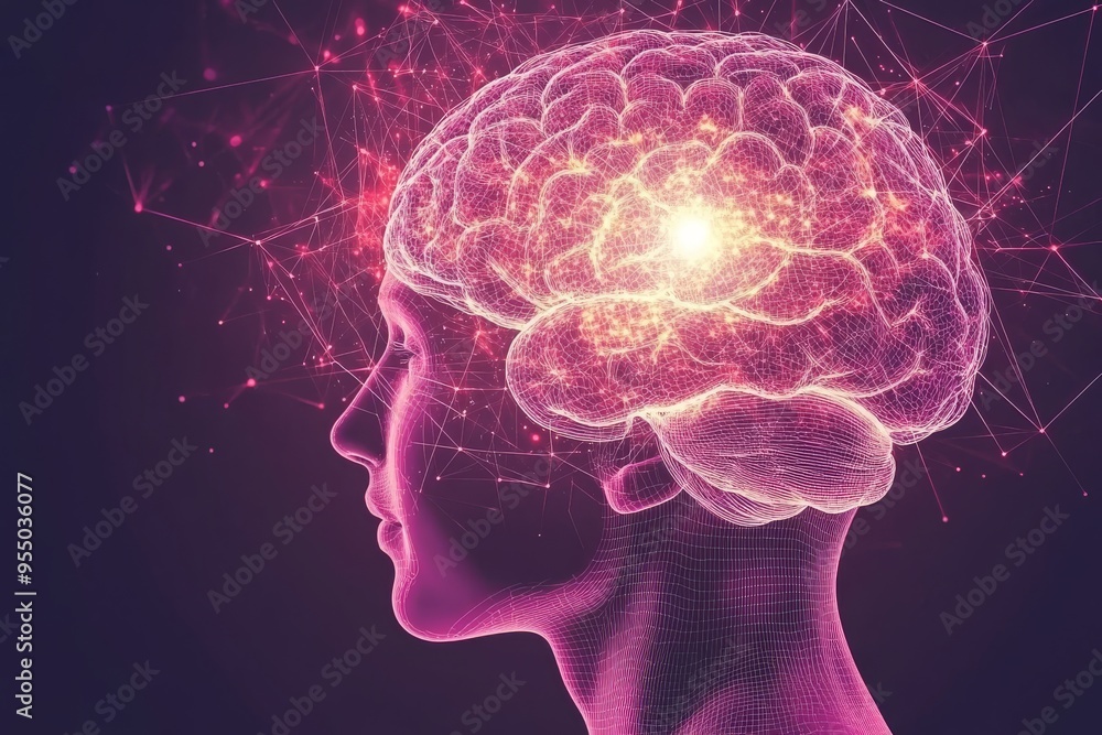 Poster shared intentionality cognitive development pink and purple neural network overlay on a head silhoue