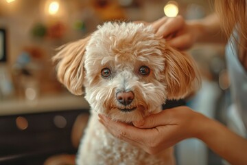 A Close-Up of a Small, White Dog Being Held by a Person