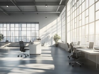 Fototapeta premium Modern Office Space with City View