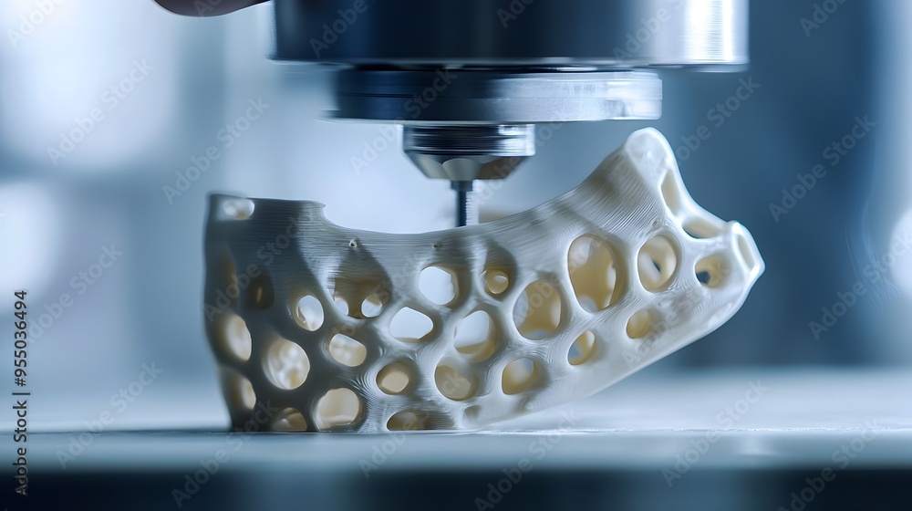 Poster Close-up of a Prosthetic Joint Being 3D Printed with Advanced Materials Highlighting Precision and