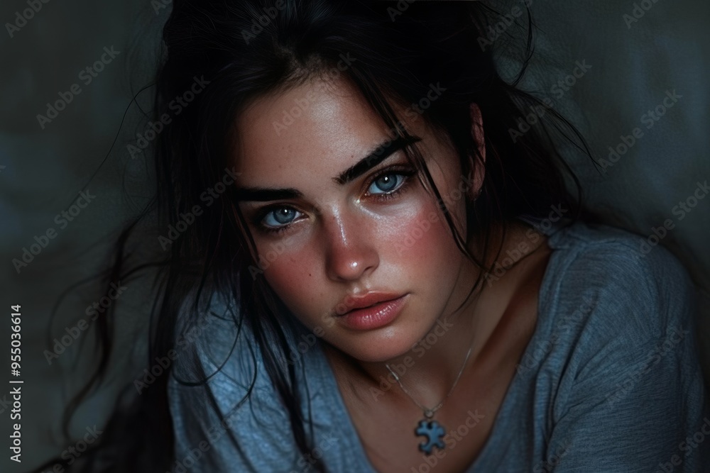 Poster synchrony in relationships cognitive development close up of a pensive young woman with deep intense