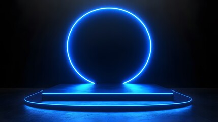 Technology blue circle light stage on black background
