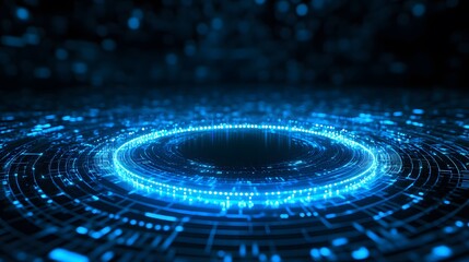 Technology blue circle light stage on black background