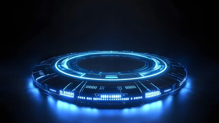 Technology blue circle light stage on black background