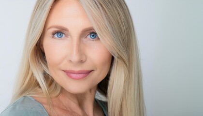 Naklejka premium pretty middle-aged Norwegian woman with straight blond hair, blue eyes 