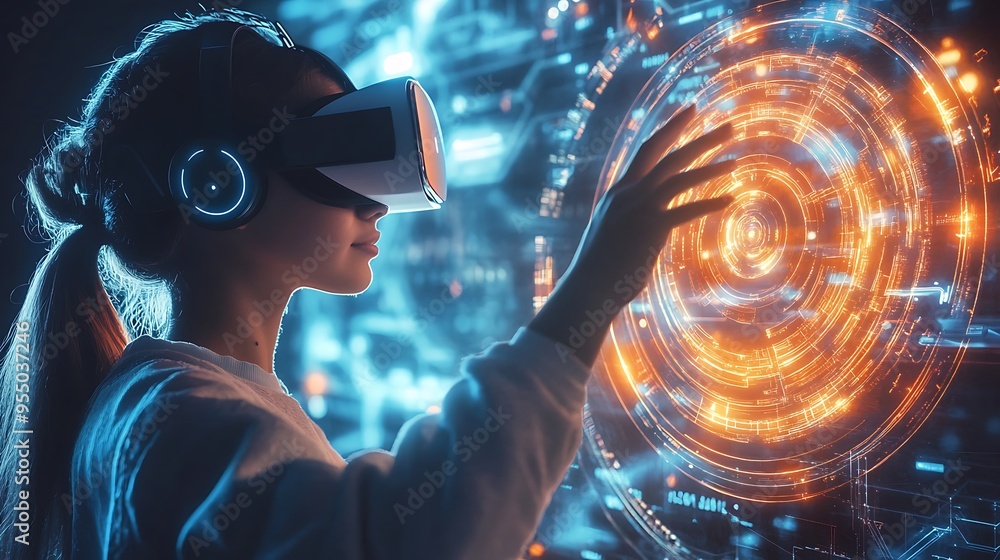 Poster ai-driven virtual reality experience with immersive, futuristic world-building.