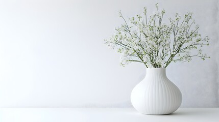 Minimalist Thai Flower Vase with Elegant Floral Arrangement on White Background