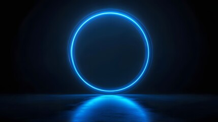 Obraz premium Technology blue circle light stage on black background