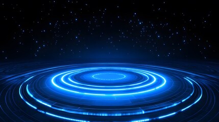 Fototapeta premium Technology blue circle light stage on black background