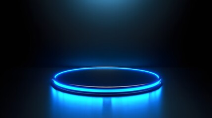 Technology blue circle light stage on black background