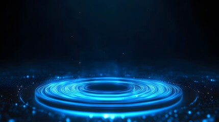 Technology blue circle light stage on black background