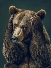Obraz premium A bear is shown with its head down and ears back, looking away from the camera
