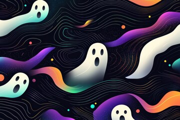 Whimsical Halloween Ghosts in Cosmic Landscape