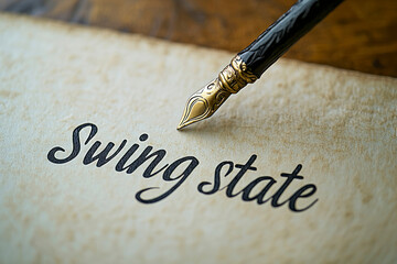 Swing state writting on table background.