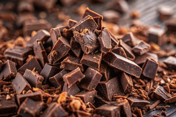 Flat lay of chopped dark chocolate