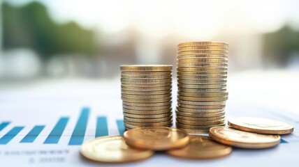 Stack of coins, loan interest rates document, financial growth, 3D illustration