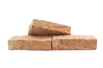 Solid clay bricks used for construction,Old red brick isolated on white background.