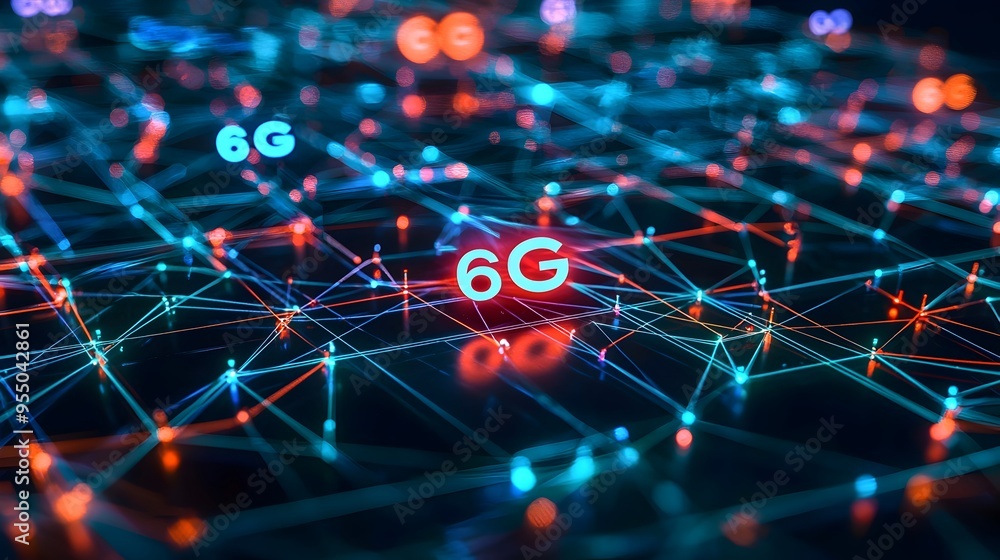 Aufkleber visualizing the future of ultra-fast communication and smart networks with 6g technology