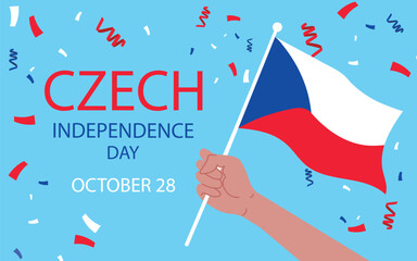 Czech Republic independence day greeting card, banner, vector illustration. National day 28th of October background with elements of flag. 