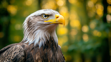 Obraz premium A bald eagle is staring at the camera with its beak open