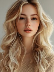 Naklejka premium Beautiful Blonde Woman with Long Wavy Hair